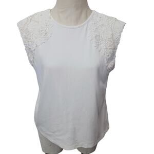 Broadway 38 Top Sz‎ M Feminine Cotton Eyelet Lace Cap Sleeves Sleeveless Fancy